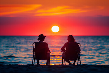 Obraz premium A couple sitting on beach chairs.