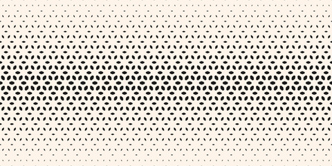 Vector halftone seamless pattern. Elegant monochrome texture with gradient transition effect. Black and white geometric background with floral shapes, falling petals. Modern abstract repeated design