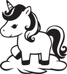 beautiful stunning unicorn black and white silhouette vector art flat design graphic illustrations