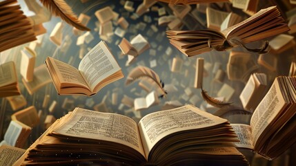 Floating books, a magical portal for new world, reading books