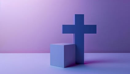 Obraz premium Minimalist Purple and Blue Geometric Shapes with Bold Cross