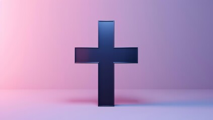 Obraz premium Contemporary Cross Statue with Gradient Purple and Pink Background