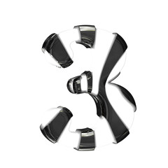 White 3d symbol with black thick straps. number 3