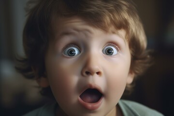 Close-up of a toddler with an expression of surprise and big bright eyes