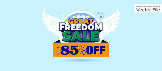 Tricolor Great freedom sale upto 85% off deal discount. India independence day background. © New concept & ideas
