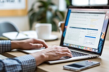 Focused Work on a Laptop in a Modern Office Setting