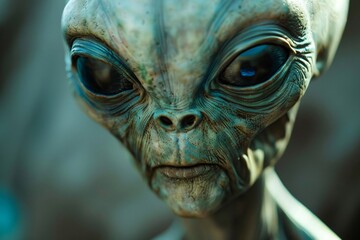 Close-Up of a Mysterious Alien Being with Large Eyes