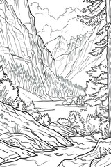 Naklejka premium landscape with mountains and river