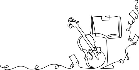 Violin with music stand and notes. Music education.