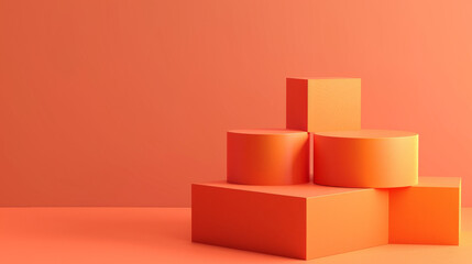 Orange cylinder and cube stand on a plain background.
Perfect for product presentation or abstract display.
Geometric design makes it a modern and stylish setting.