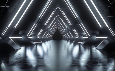 Futuristic Hallway with Neon Lights in Modern Architectural Design