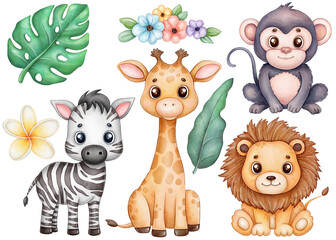 Cute baby animals safari clipart