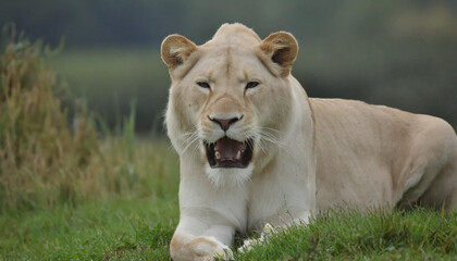 Lioness displays dangerous teeth during light