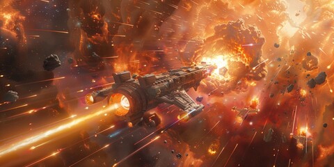 Obraz premium Vibrant Space Battle: Intense and Dramatic, generative ai