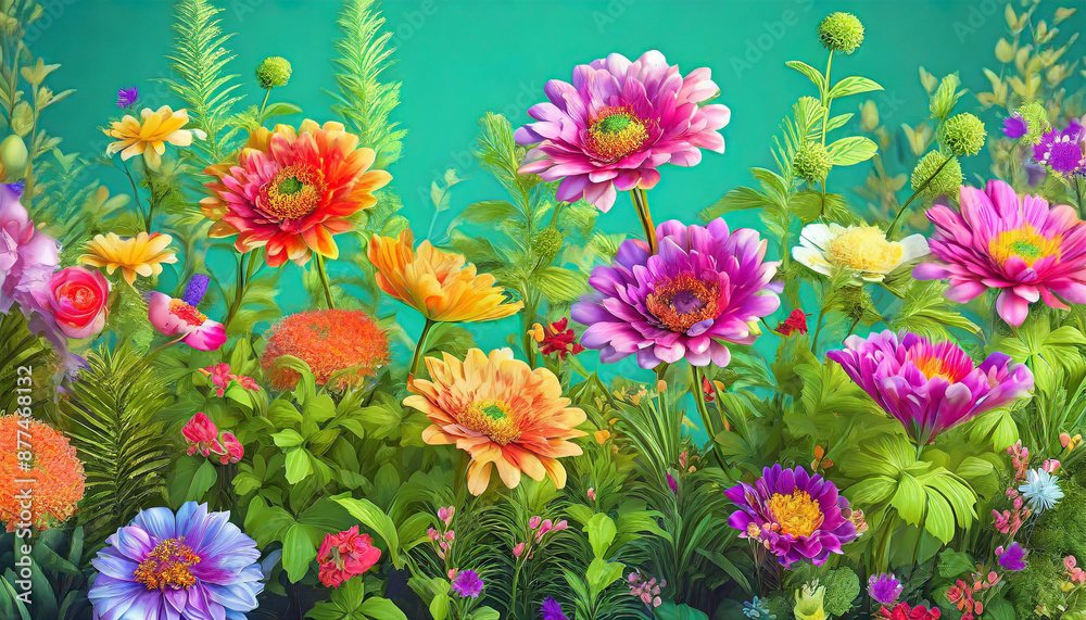 Wall mural long lasting flower garden on soft background. ai generative