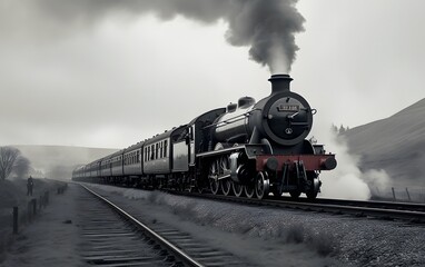 Naklejka premium Historic Steam Train on Tracks