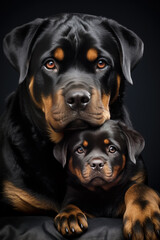 Obraz premium Portrait of female Rottweiler Dog with Puppy