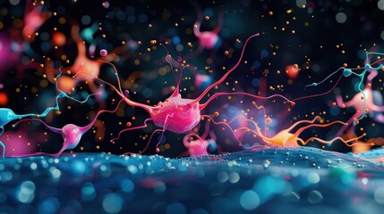 An abstract representation of synapses in the brain, illustrating the transmission of information and the formation of neural networks.