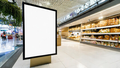 Mockup advertising board in front of supermarket. Mock up billboard for your text messege or mock up content with department store