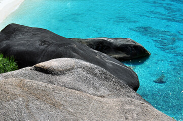 Similan bay sailing rock island in andaman sea with tropical beach, Phang Nga, Thailand