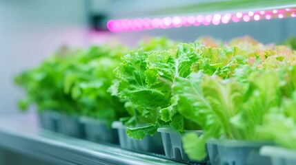 Showcase the growth of hydroponically grown lettuce in a controlled environment