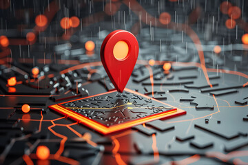 Modern GPS navigation concept with a digital location pin on a futuristic map. Perfect for technology, travel, and digital navigation themes.
