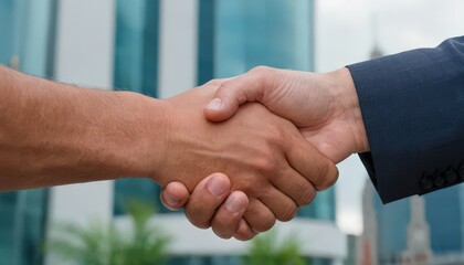 This image captures a moment between two individuals, symbolized by their hands clasped together in the center The hand on the left is light brown with visible veins and fingernails, while the right