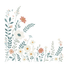 Floral Flower Corner Border, Decor Vintage Frame Vector.