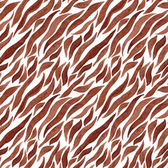 Seamless African pattern. A watercolor drawing that imitates the skin of an animal - a zebra. Brown stripe. White background