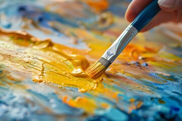 Fototapeta premium Close-Up of a Paintbrush Creating a Vibrant Abstract Painting