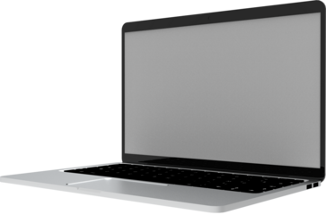 silver laptop with a blank white screen and isolated on a transparent background