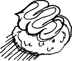 Matcha tea. Doodle sketch style. Vector illustration Dessert cake 
