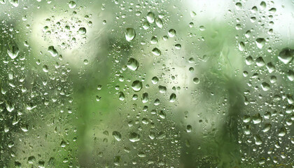 Raindrops hit the glass. with a blurry background of green forest - generative ai