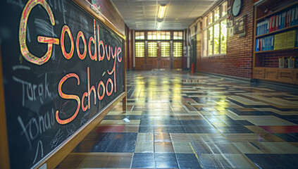 Greeting cards backgrounds with space for text on a school theme. Teacher's Day. Goodbye, school. Beginning and end of the school year. Blurred background