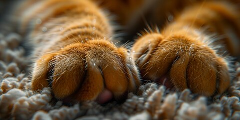 Cat Paw Detail: Fluffy Fur and Morphology, generative ai
