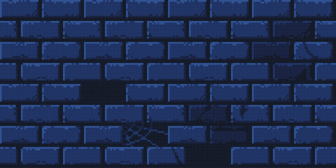 Stone brick castle wall pixel art background. Ancient old masonry 8 bit banner. Game development, mobile app template. Backdrop vector illustration. 