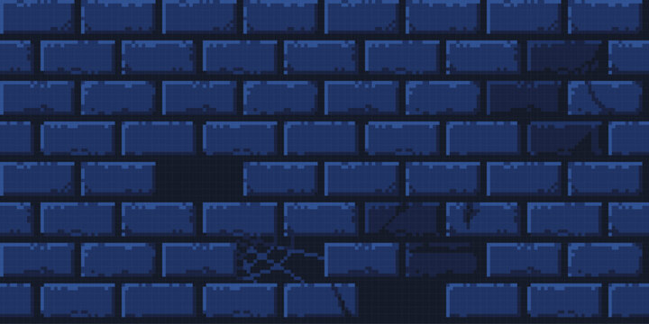 Stone brick castle wall pixel art background. Ancient old masonry 8 bit banner. Game development, mobile app template. Backdrop vector illustration. 