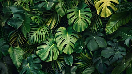 Tropical Greenery with Lush Monstera Leaves, Seamless Pattern of Exotic Jungle Foliage
