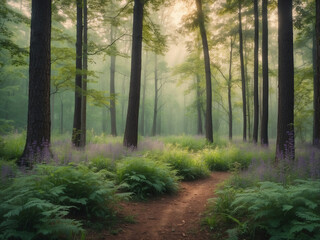 Fototapeta premium Misty morning in the forest