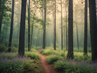 Obraz premium Misty morning in the forest