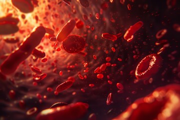 Fototapeta premium Digital rendering of red blood cells flowing smoothly through blood vessels, maintaining equilibrium within the body.