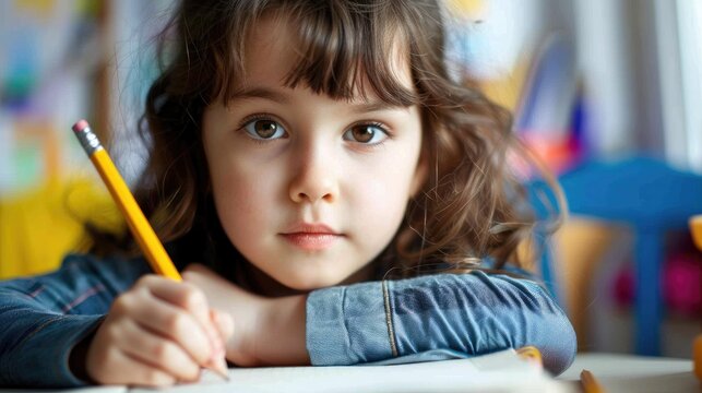 Cursive handwriting practice for kids with pencil in notebook