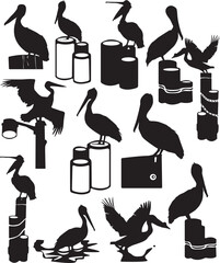 Print Pelican on wooden  Pilling EPS, Beach Vacation, Pelican EPS, Pelican On Wooden Piling Post, Bird Clipart, Pelican Silhouette
