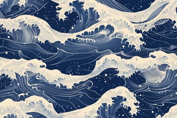 Artistic Depiction of Ocean Waves in a Japanese Style