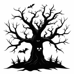 silhouette of a tree with roots,gothic tree for Halloween vector silhouette