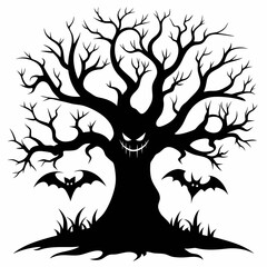 silhouette of a tree with roots,gothic tree for Halloween vector silhouette