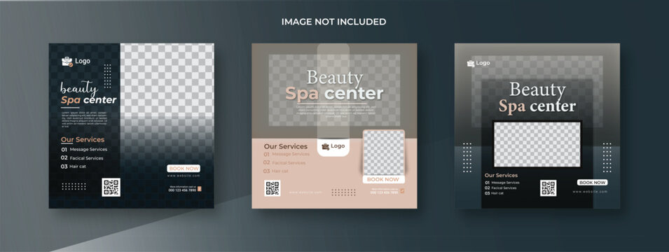 Beauty & spa salon flyer social media post template design. Makeup parlour, health or body massage, . Instagram post set design template