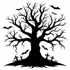 silhouette of a tree with roots,gothic tree for Halloween vector silhouette