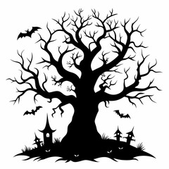 silhouette of a tree with roots,gothic tree for Halloween vector silhouette
