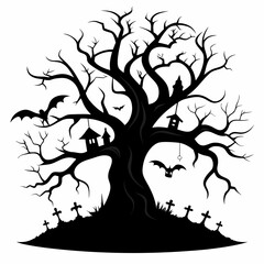 silhouette of a tree with roots,gothic tree for Halloween vector silhouette